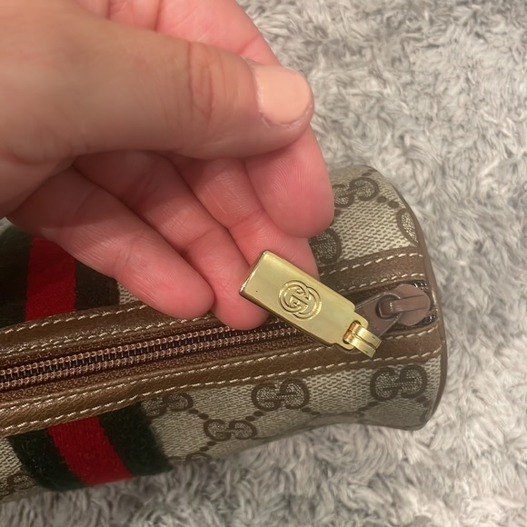 ♡ authentic Gucci vintage cosmetic bag logo canvas with red & green stripe - Picture 5 of 7